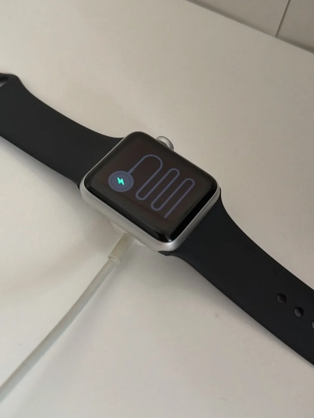 Apple Watch with Silver Case and Black Sport Band